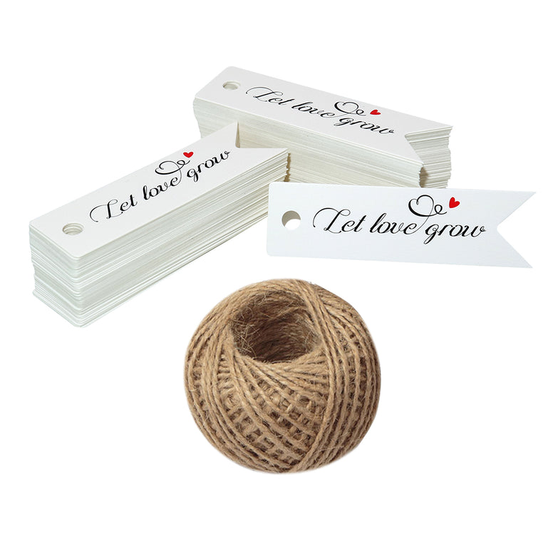 Original Design Let Grow Love Gift Tags,100PCS Paper Tags with String,Small Craft Tag for Wedding Party Favors (White) - JijaCraft
