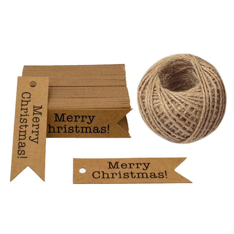 Merry Christmas Tags, 100 PCS Kraft Paper Gift Tags with 100 Feet Natural Jute Twine Perfect for DIY Arts and Crafts - JijaCraft