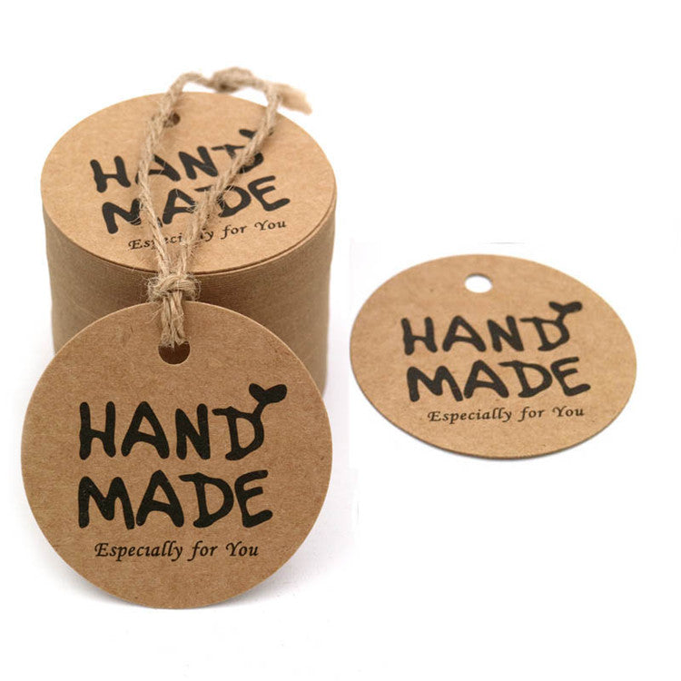 100Pcs Kraft Paper Shop Gift Tags Hand Made with Love Labels for