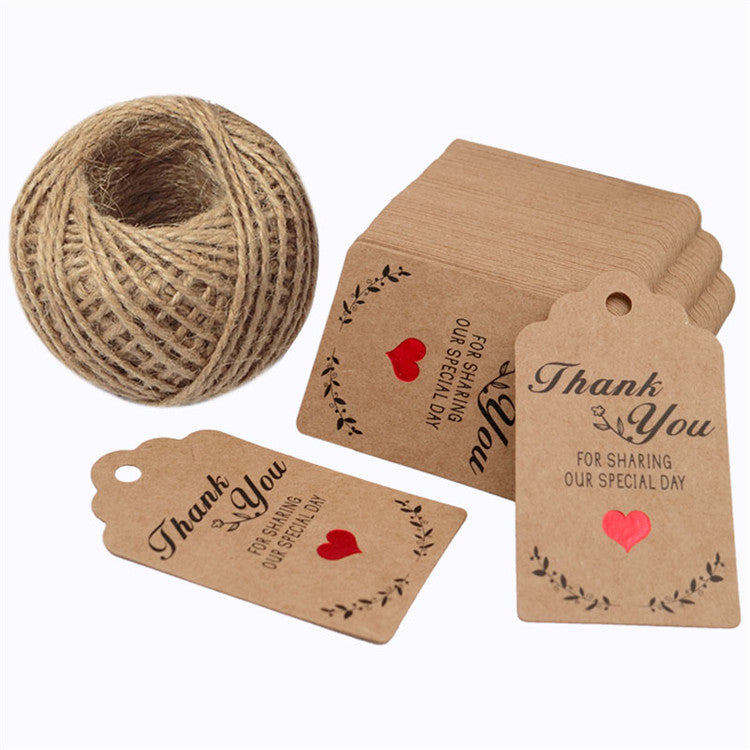 100 PCS Thank You Tags,Valentine's Day Tags,''Thank You for Sharing Our Special Day''Printed Kraft Hang Tags with 100 Feet Jute Twine - JijaCraft